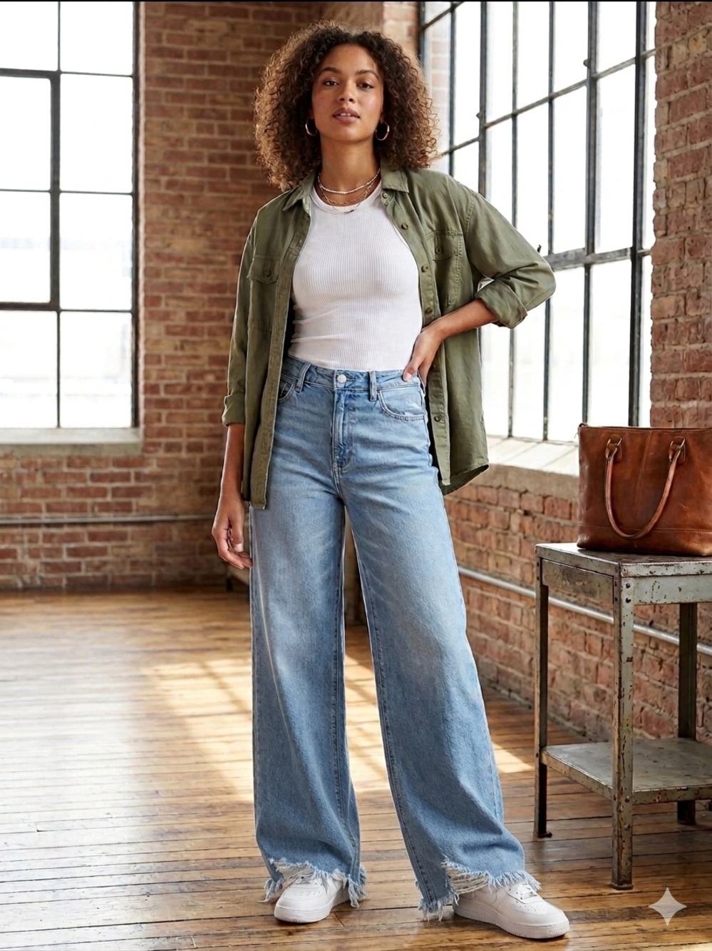 American Eagle Super High-Waisted Baggy Wide-Leg Jean Rough Hem Flowy Size 8